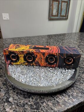 Portable Bluetooth Speaker - Orange & Black blue Graphic Design new (display)